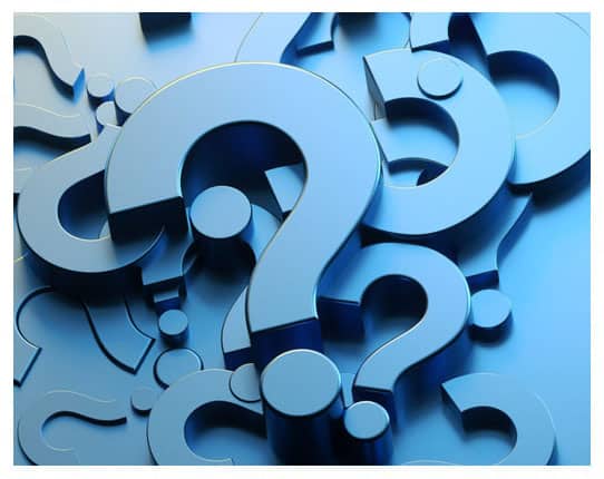 Multiple blue question marks of varying sizes arranged on a light blue background.