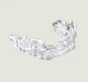 Clear dental sleep apnea oral appliance for nighttime wear and airway support.