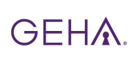 GEHA logo in purple text with a house-shaped keyhole symbol on the right.